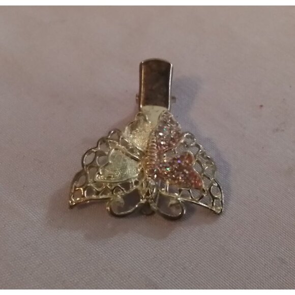 Vintage Butterfly Rhinestone Hair Clip Barrette - Picture 2 of 4